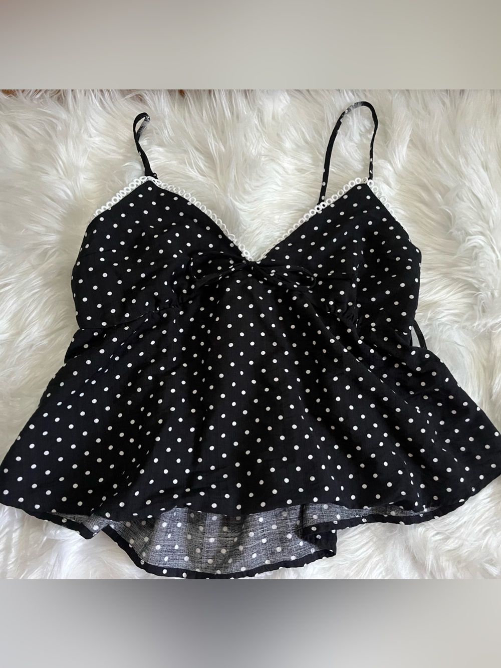 Black Polka Dot Lace-Trim Sleep Cami